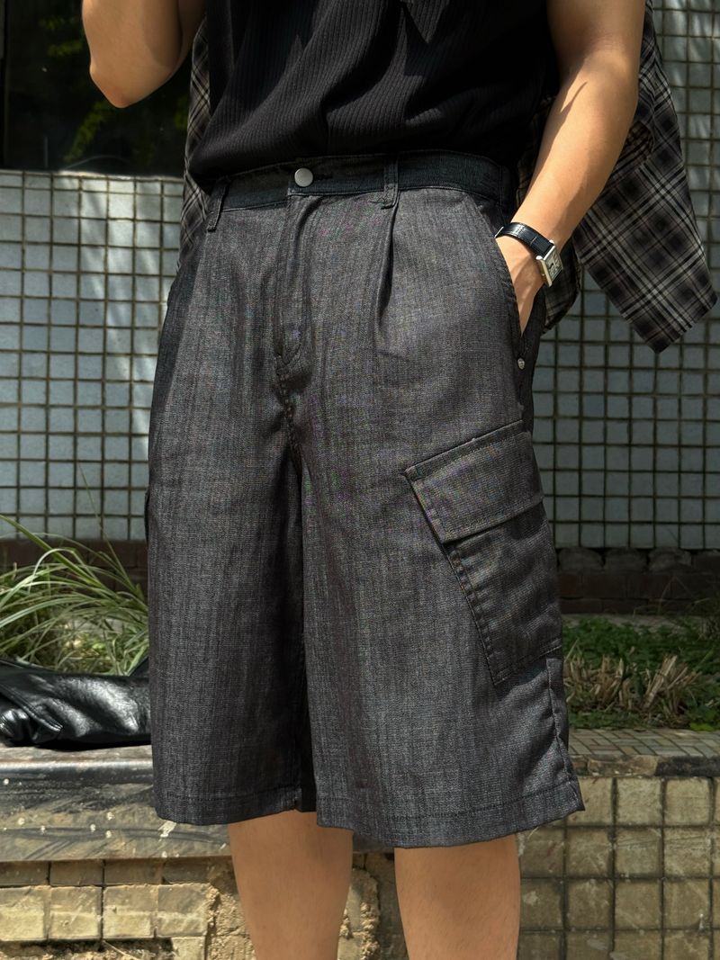 Non-fade diagonal cargo bermuda pants 