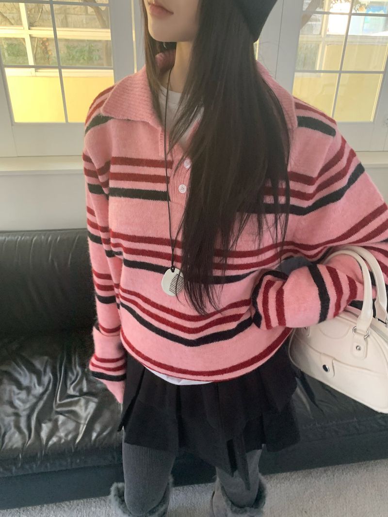 Candy Parade Collar Stripe Knit