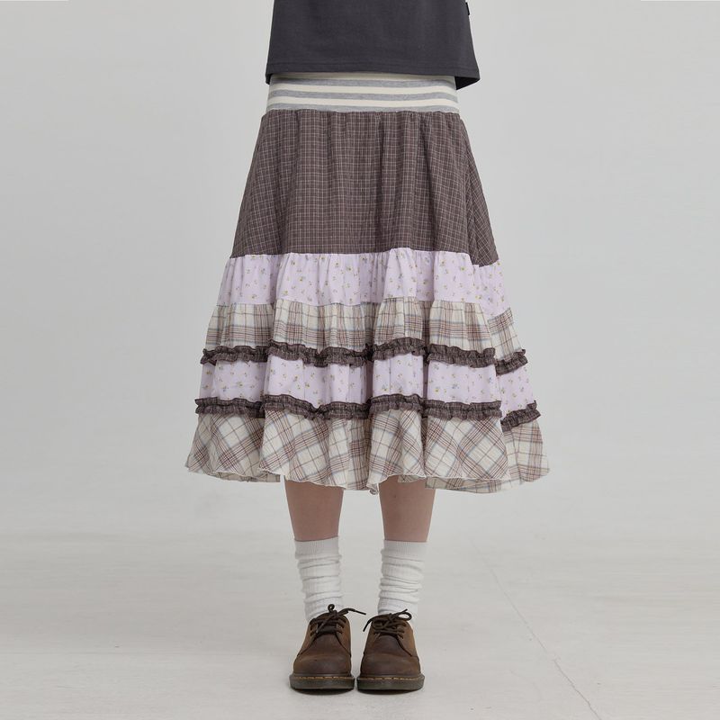Mix Pattern Midi Skirt