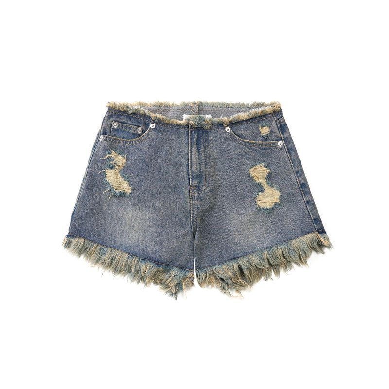 FRINGE DENIM SHORTS (BLUE)