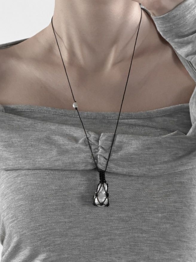 Freshwater pearl net long necklace