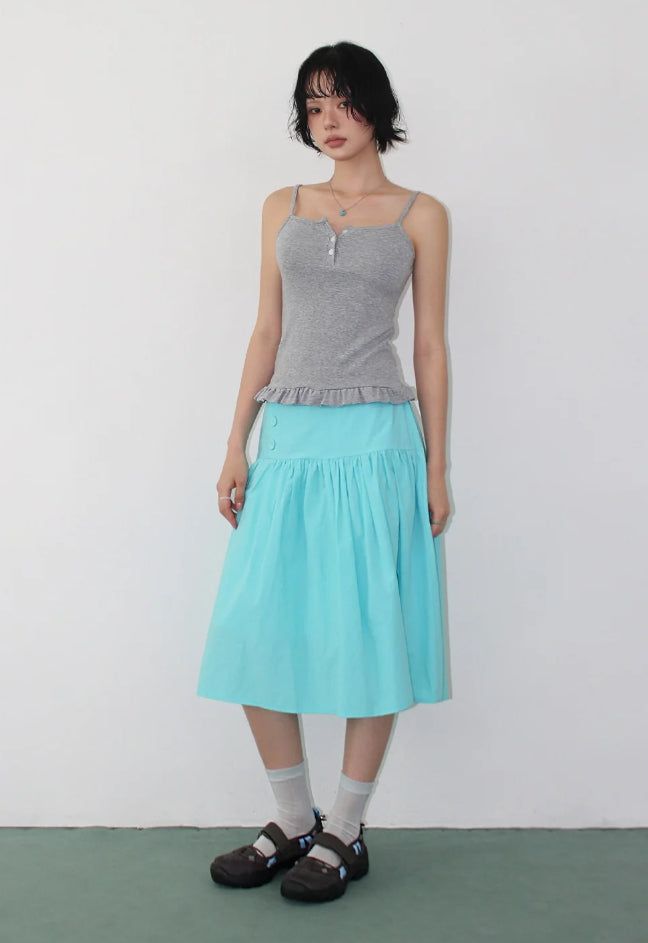 POP BUTTON MIDI SKIRT