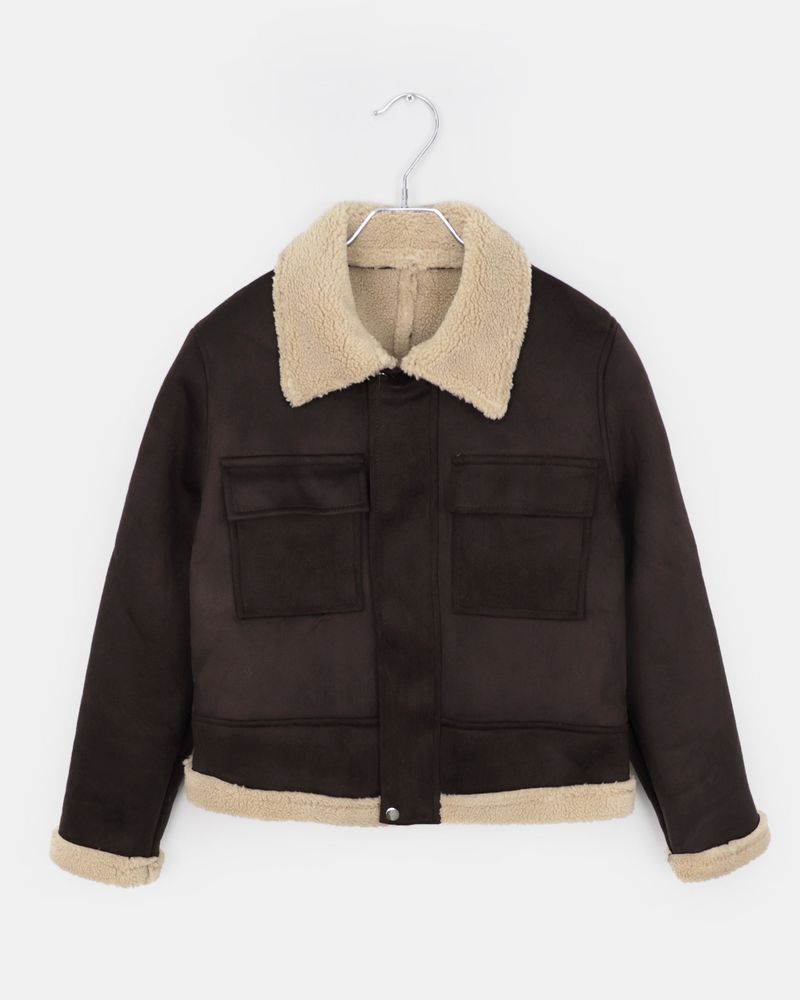 Reni Cropped Shearling Big Pocket Mustang Jacket