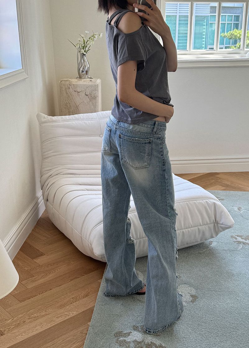 DAMAGE STRAIGHT DENIM (S-L)