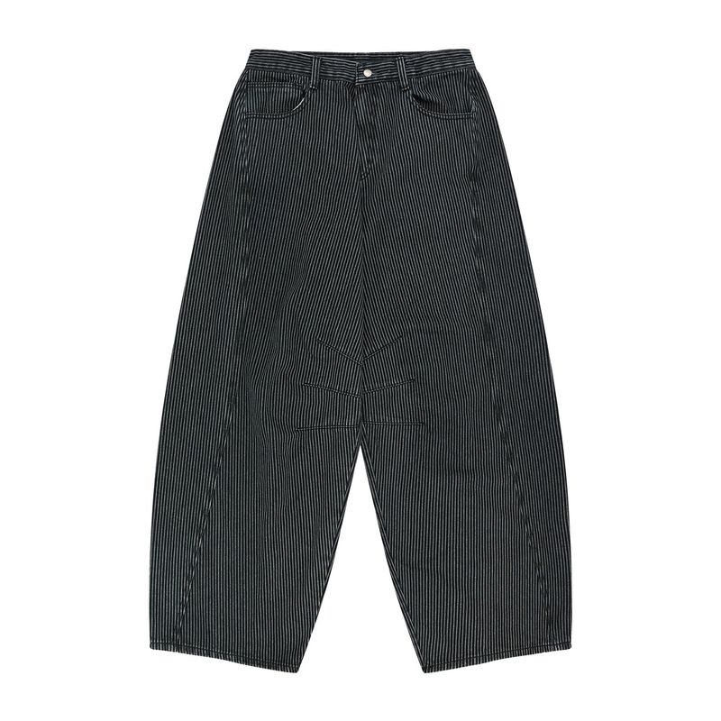 Curved Stripe Denim Pants - Navy