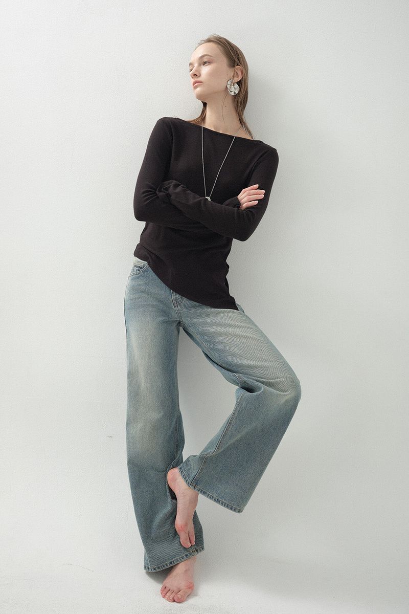 Low Wide Embroidery Denim_Blue