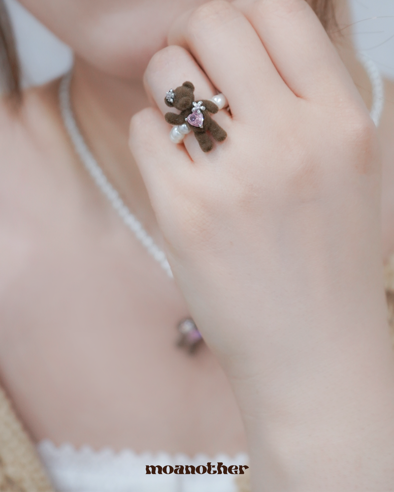 Teddy Heart Pearl Ring