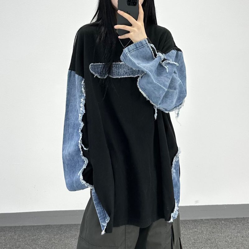 PEARCLAN(ペアクラン)の「denim block cut-off longsleeve(Tops)」