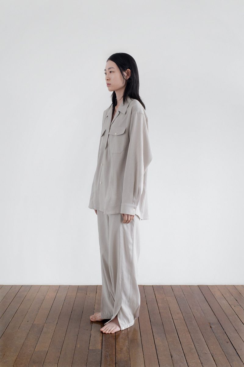 ストレッチロールアップシャツ, ベージュ