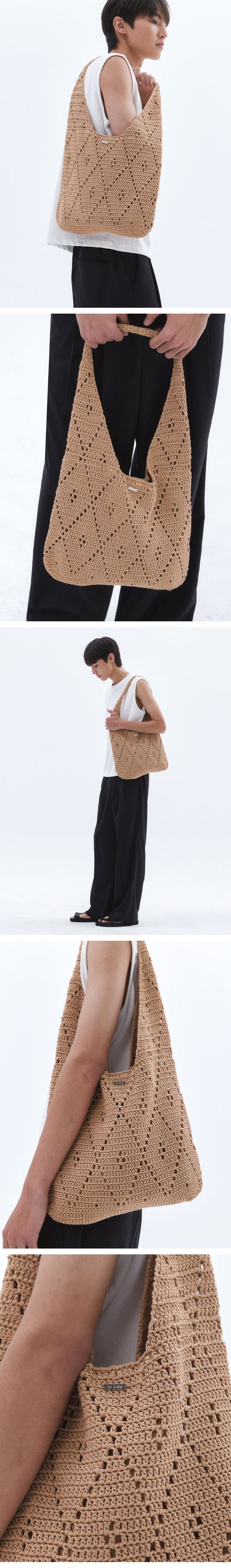 Patterned Oversize Crochet Shoulder Bag_Beige