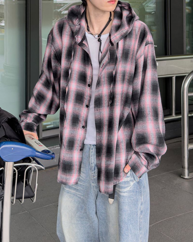 JIIGEUM（ジグム）の「Plan check hood shirt（Tops）」
