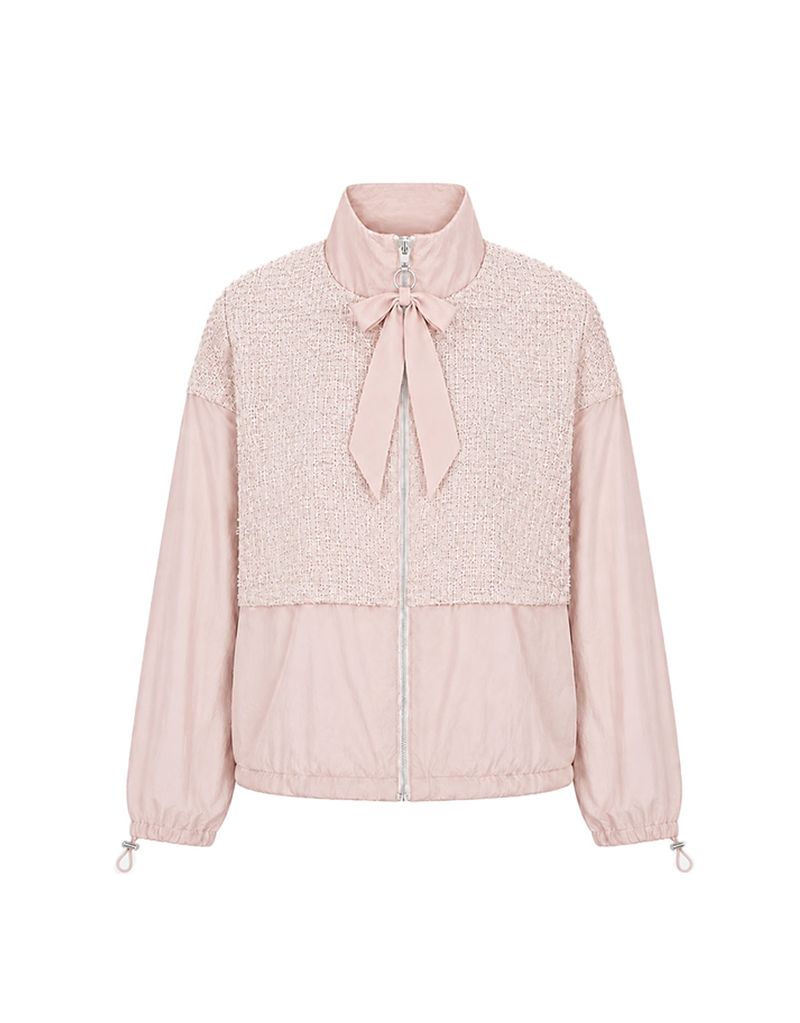 TWEEDY-A（ツウィーディア）の「[PRE-FALL] フローラ ツイード レイヤード リボン ハイネック ストリング ウインドブレーカー ピンク（ジャケット/アウター）」