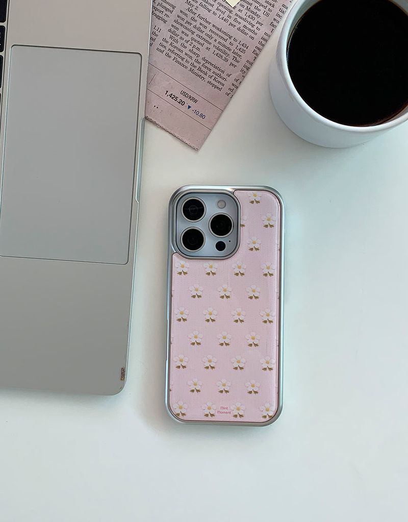 [MADE]プチフローラルピンク シルバーエポキシ バンパー iPhoneケース