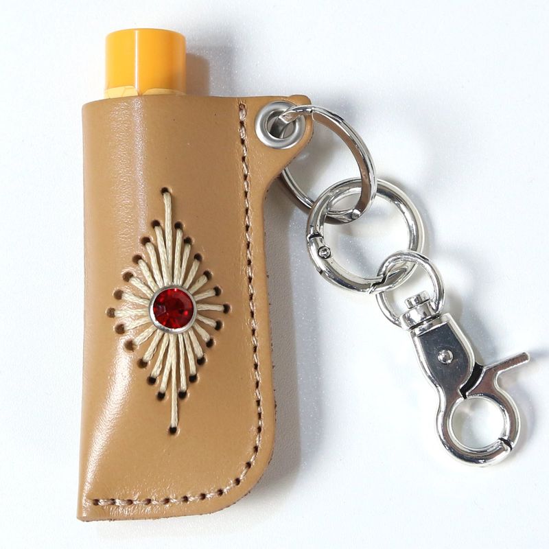 stud & wax thread lighter case keyring beige