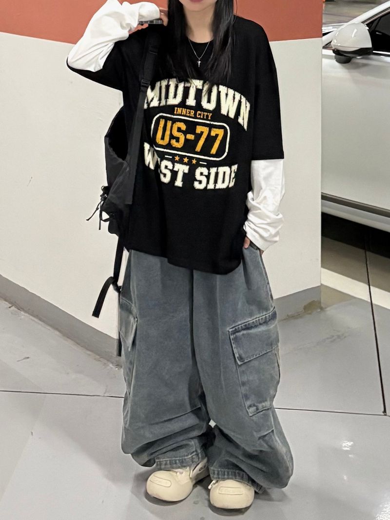 denim pintuck cargo pants