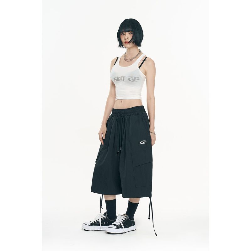 Balloon Bermuda Nylon Pants - Black