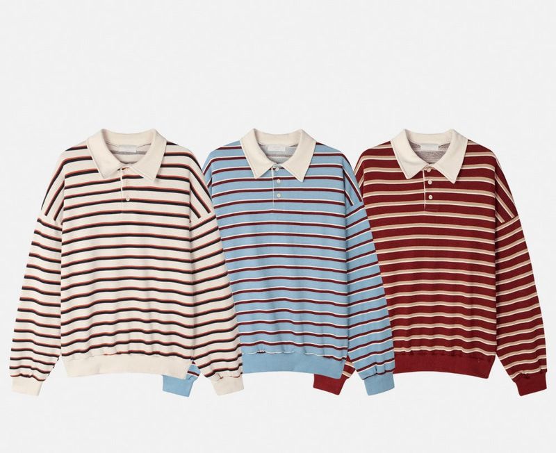 Sweat collar striped sweatshirt