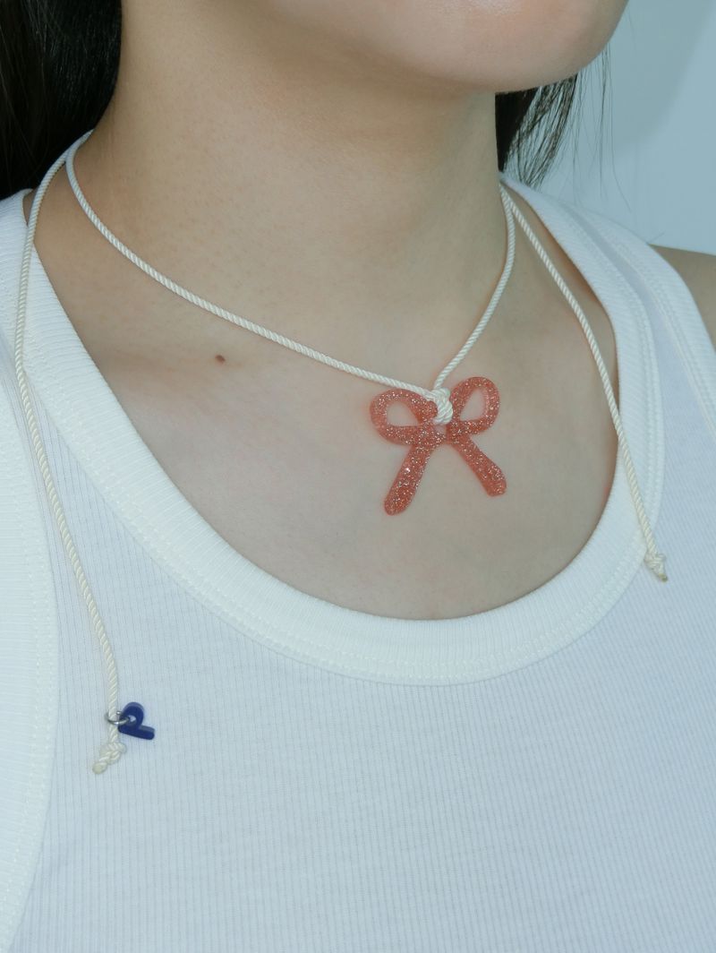 Glitter Necklace-pink/ribbon