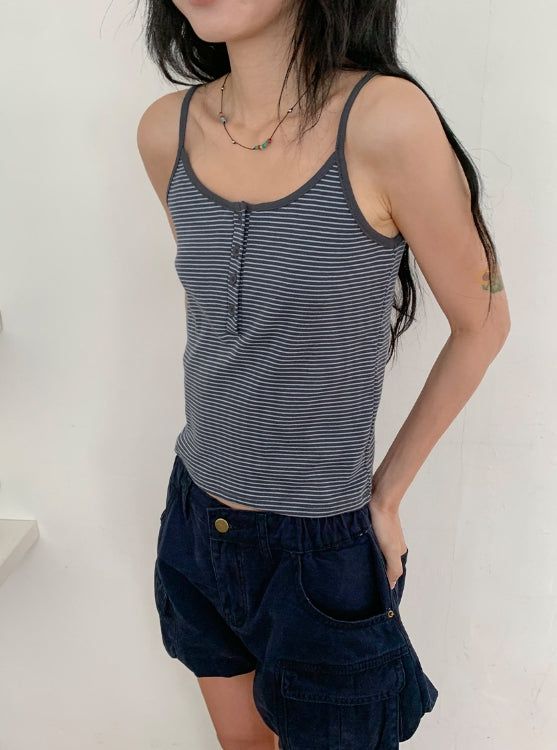 Kasumi Stripe Color Matching Button Sleeveless