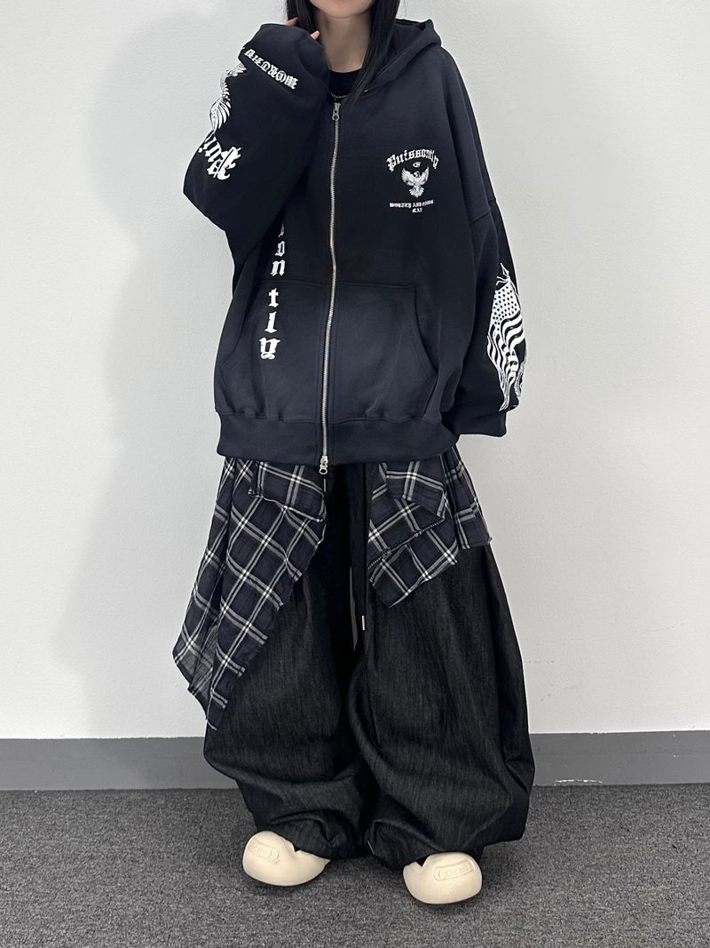 dirty eagle hooded zip-up