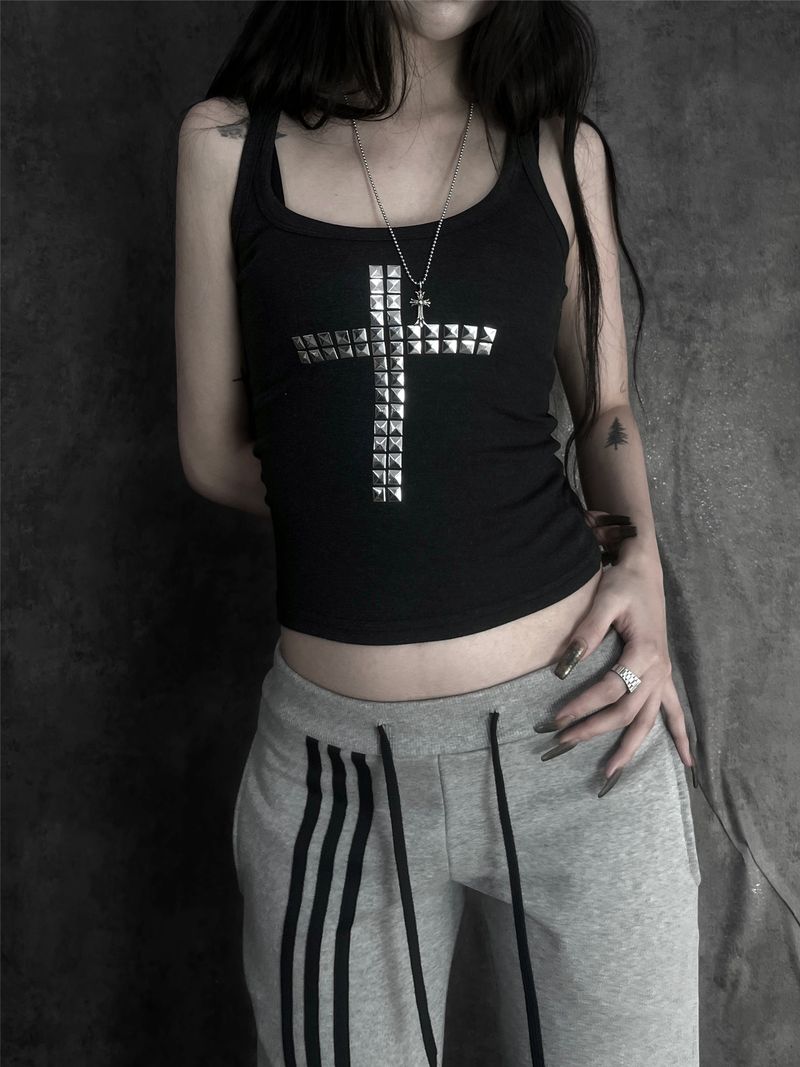 metal stud cross sleeveless (3color)