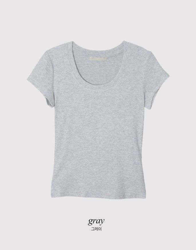 Basic Slim Rib U-neck Short Sleeve T-shirt (5color)
