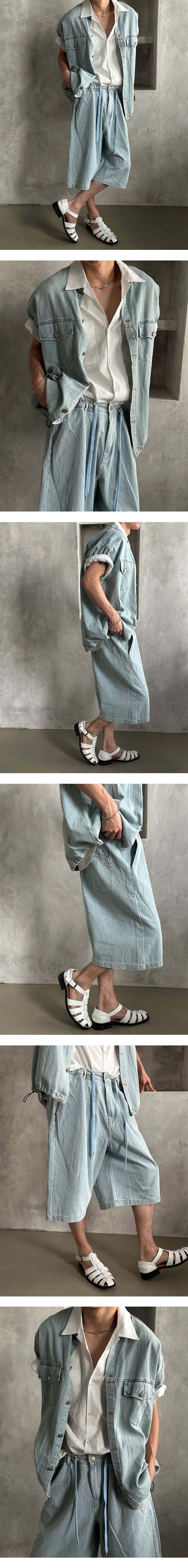 [SET UP] String denim bermuda pants (2color)