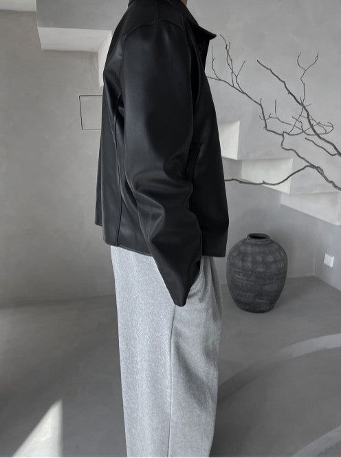 Pleddy Crop Leather Jacket (2color)