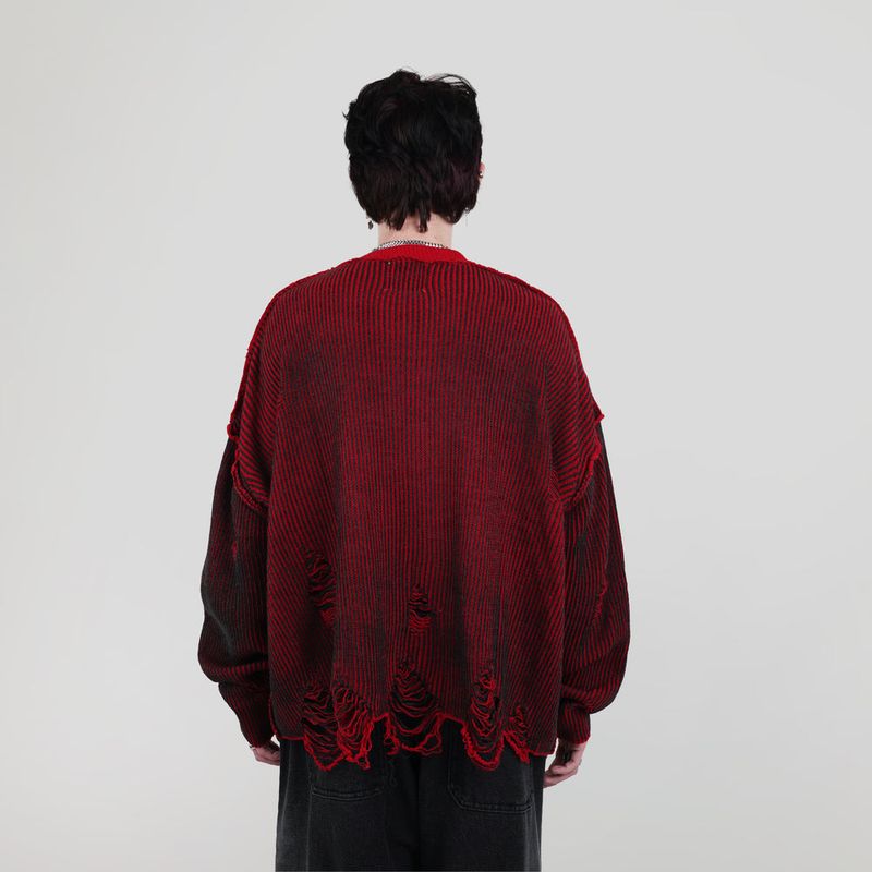 HIERARCHY STUDIOS Chroma - Distressed Red Flux Oversized Knit Sweater