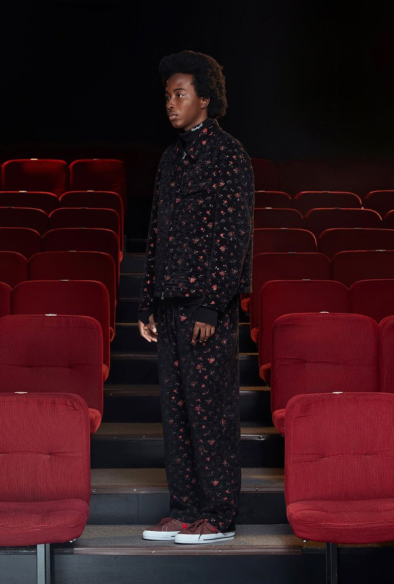 FLORAL JACQUARD PANTS / BLACK