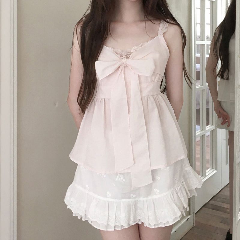 Summer Lace Ribbon Blouse - PINK