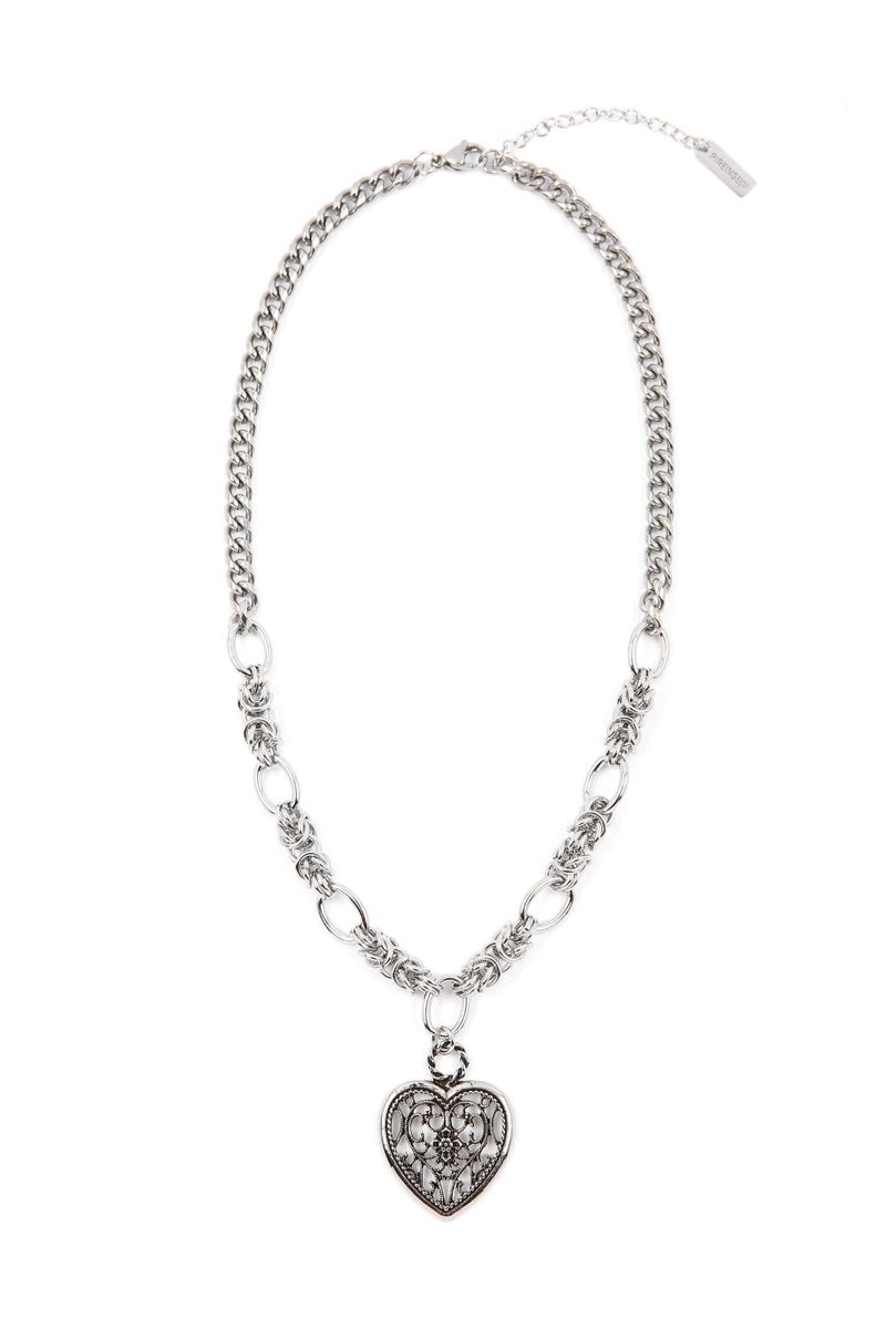 antique heart mix-chain necklace