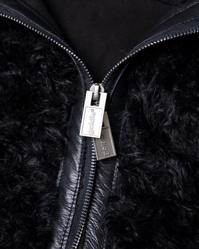 FAUX FUR MULTI ZIPPER BLACK JACKET