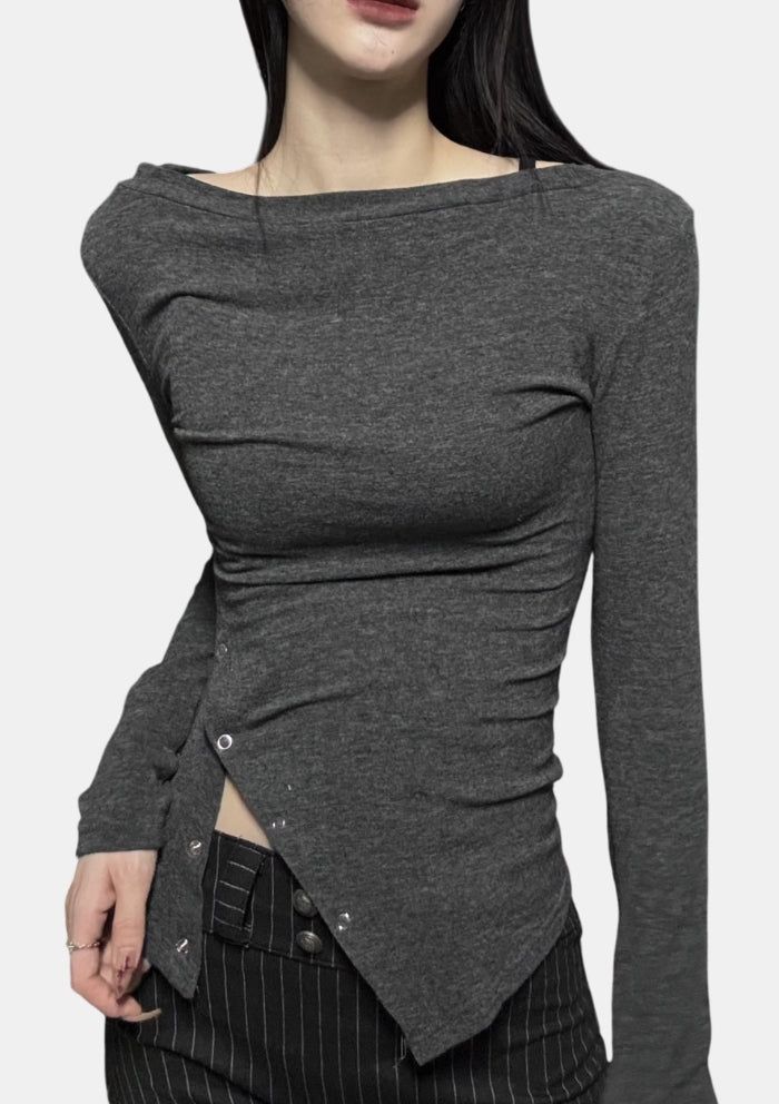 スナップスリム長袖Tシャツ