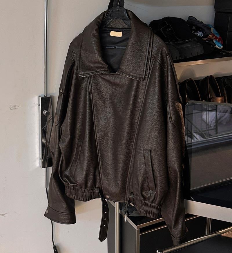 ASCLO Saint Double Collar Leather Jacket (2color)
