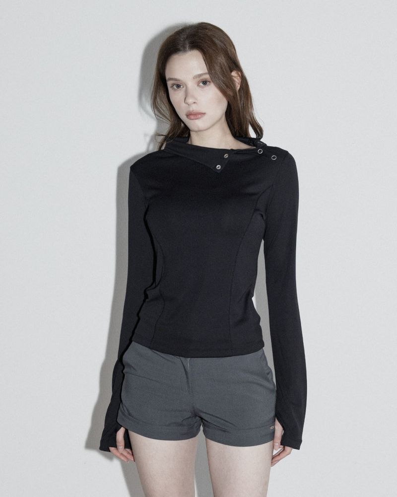 MagoRen SEOUL(マゴレン ソウル)の「Diagonal Button Long Sleeve Black(Tops)」