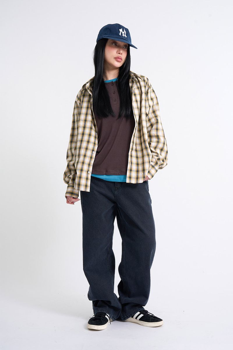 Henley neck layered long sleeves