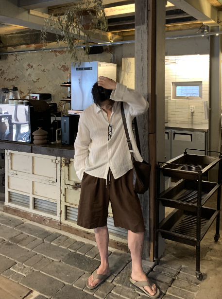 Look Leito Natural Linen Sheersucker Striped Shirt