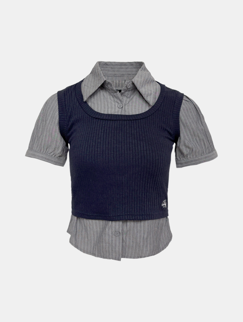 Oxford Layered Knit Shirt