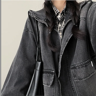 Delt Boxy Fit Two-Way Denim Hooded Jumper