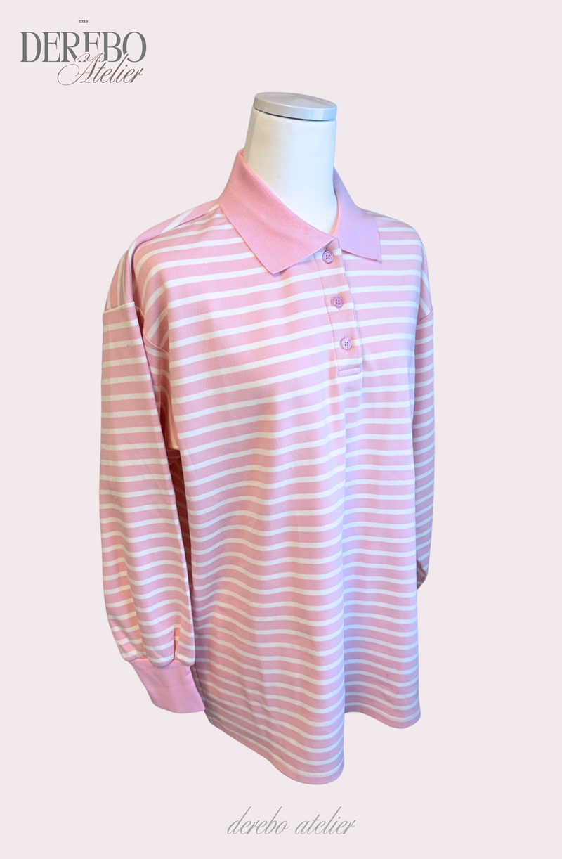 Pink Stripe Loose Collar Tee