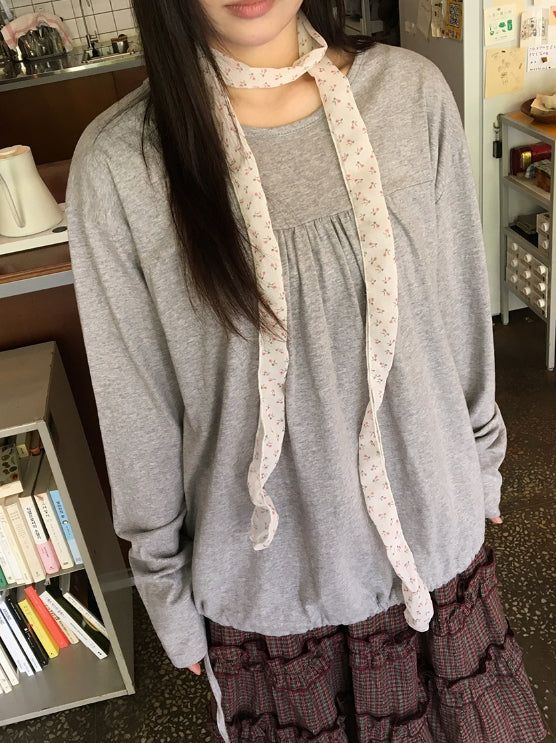 Raneehi Shirring Ribbon Long Sleeve Tee
