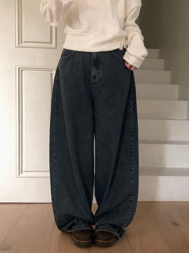 Back Flap Pocket Washed Wide Denim Pants (2color)