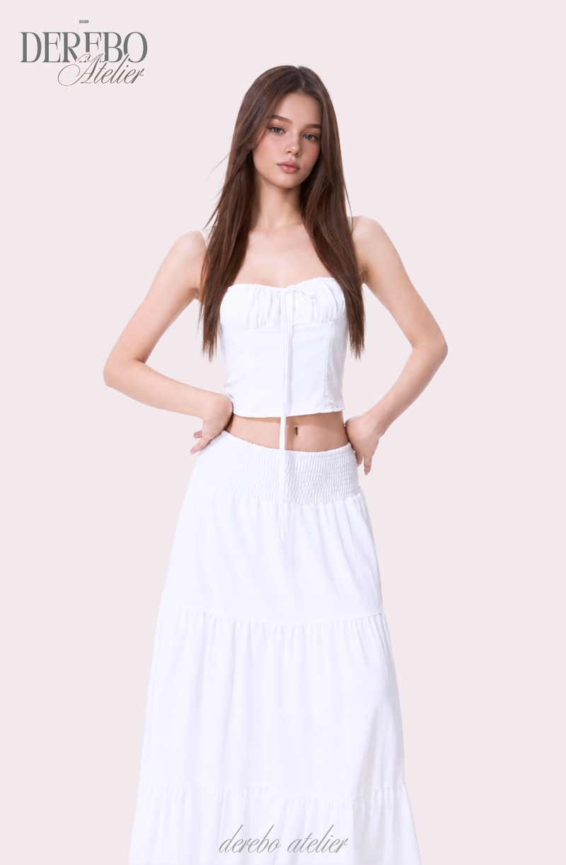 Shirring bustier long skirt set-up (set)
