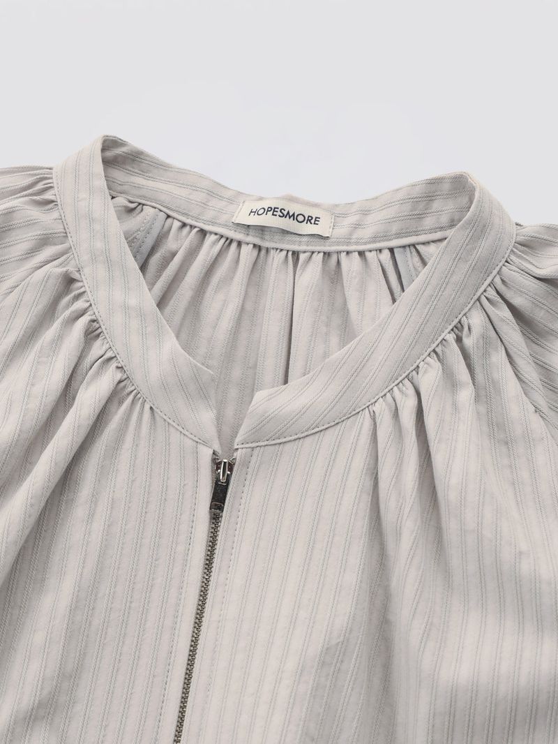 Shirring Zip-up Blouse Jumper_Grey