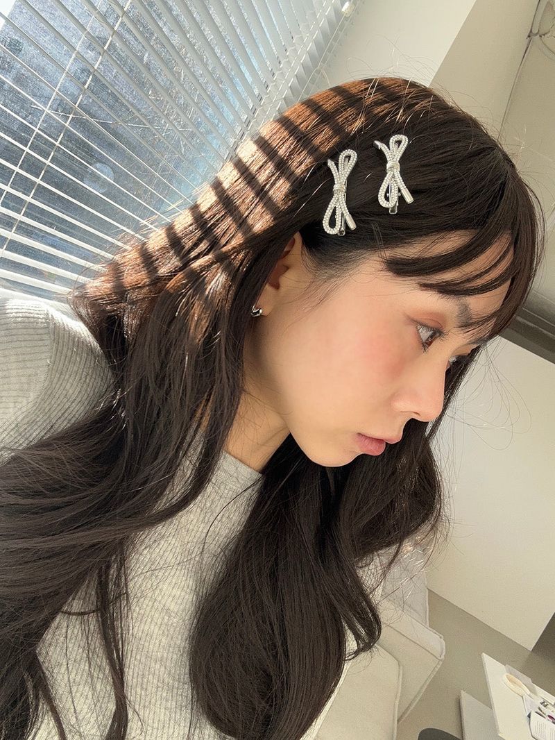 Glitter ribbon hair pin (2color)