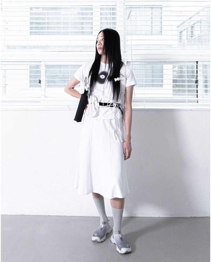DOUBLE POCKET STRING CROSS BAG WHITE