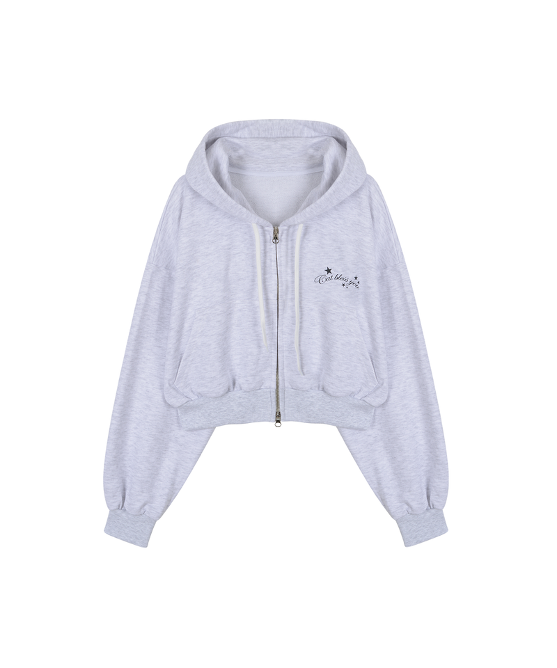 ITZAVIBE（イッザバイブ）の「CAT CROP HOOD ZIP UP - LIGHT GRAY（Tops）」
