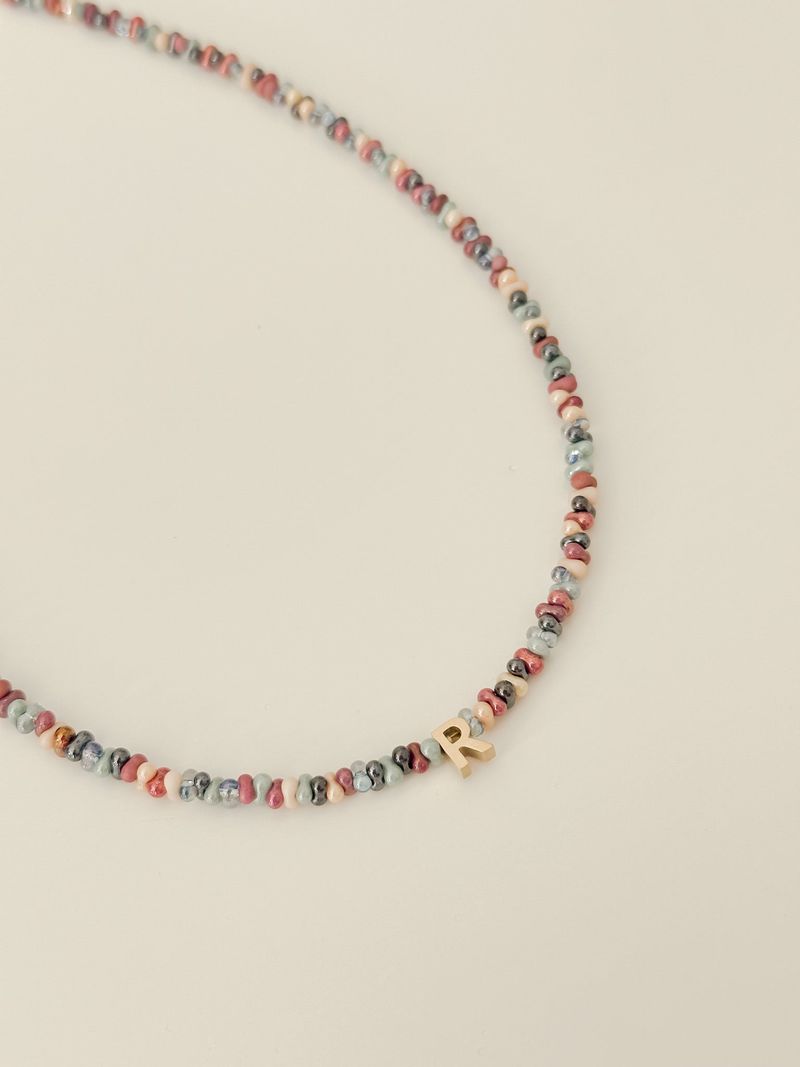 Plum Beads Initials Necklace