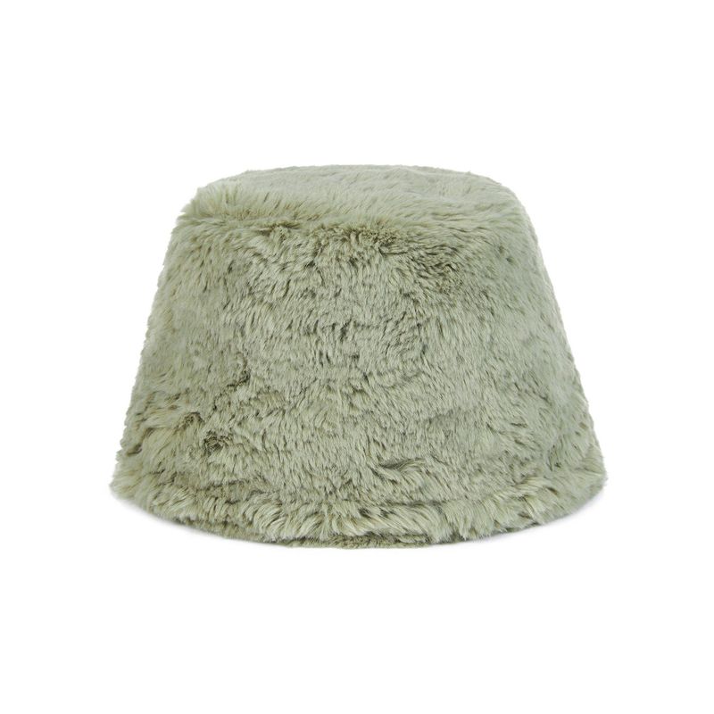 Fur Long Label Solid Drop Bucket Hat Lightkhaki